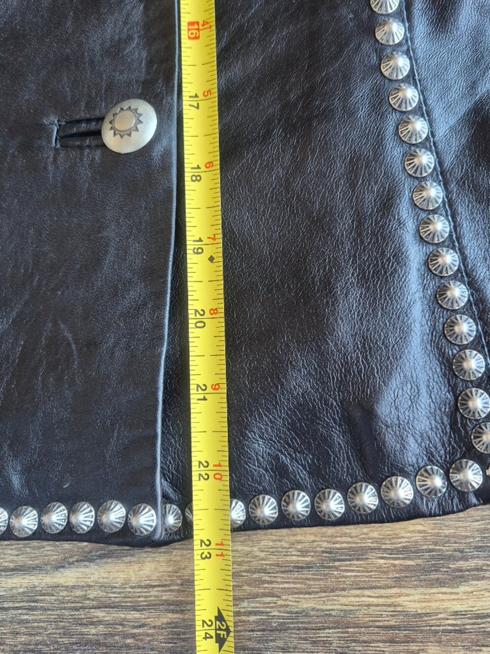Double D Rance 100% Leather Studded Western Vest Silver Button Black - Picture 16 of 16